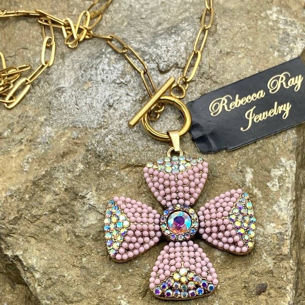 Boho Floral Charm Necklace | Aurora Borealis Crystal & Glass Flower Pendant